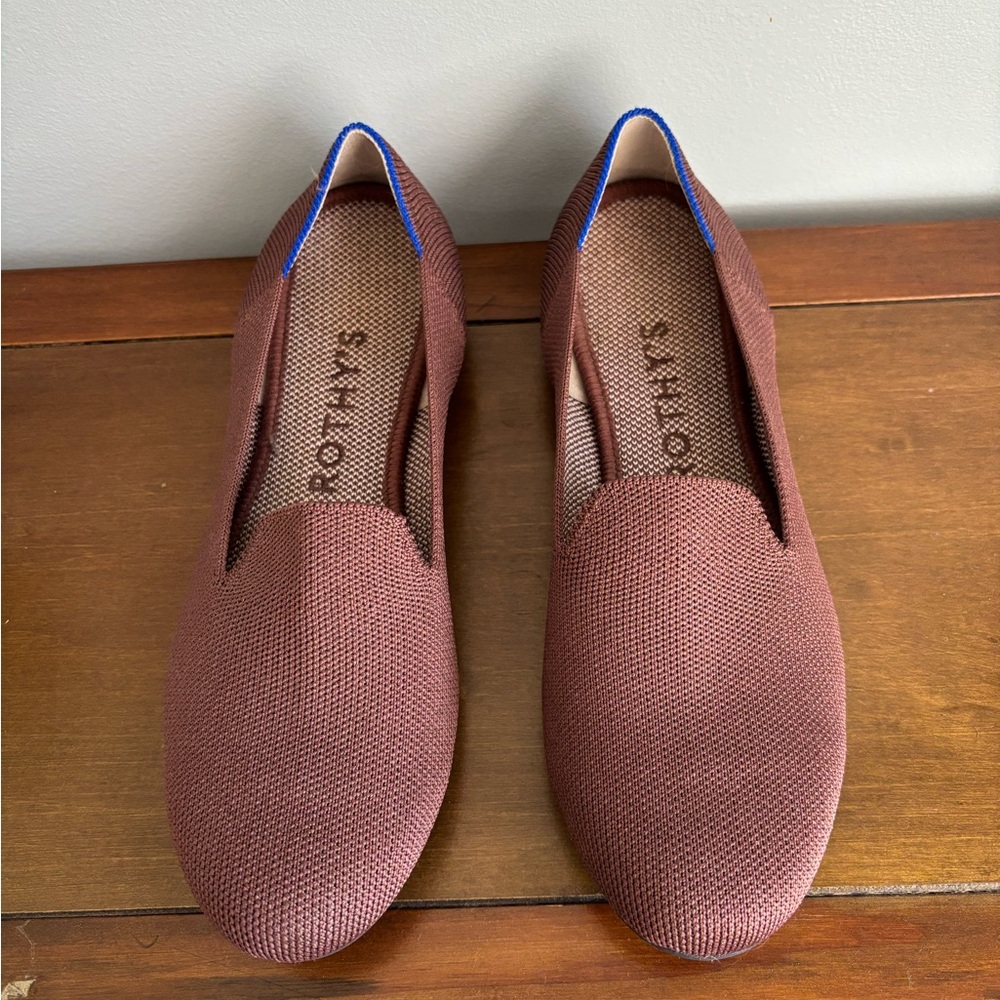 Rothy's Women's Flats in Burgundy with Blue Trim